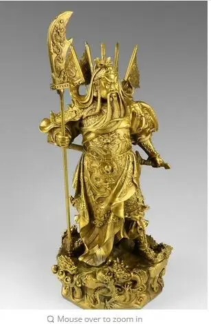 aCopper Brass CHINESE crafts decoration Chinese brass brass Nine Dragon Warrior Guan Gong/ Yu Statue Figure10inchH Yellow