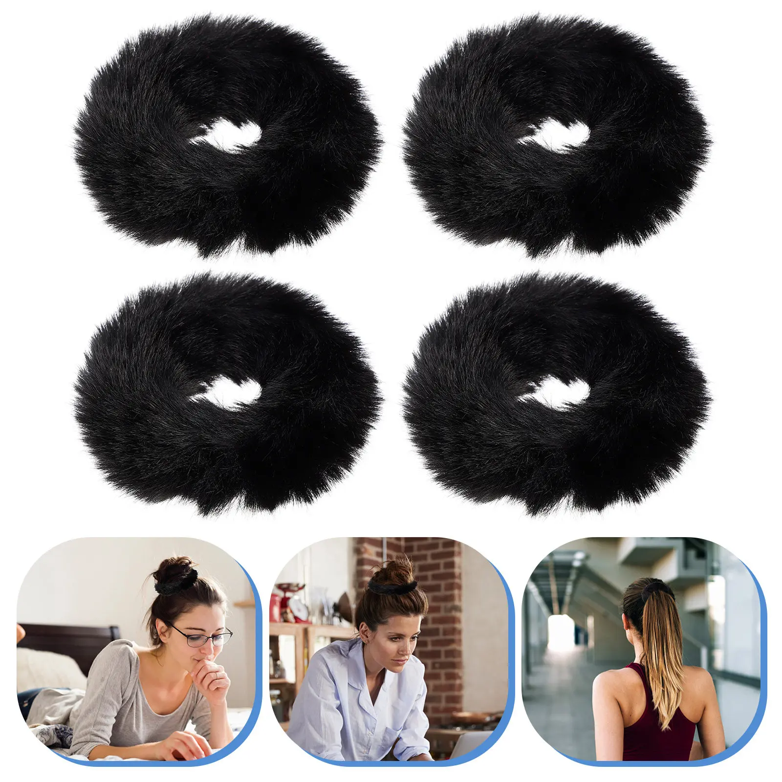 

4Pcs Hair Scrunchies Furry Soft Elastic Hair Bands Ponytail Holders for Women Girls Daily Party Birthday Wedding