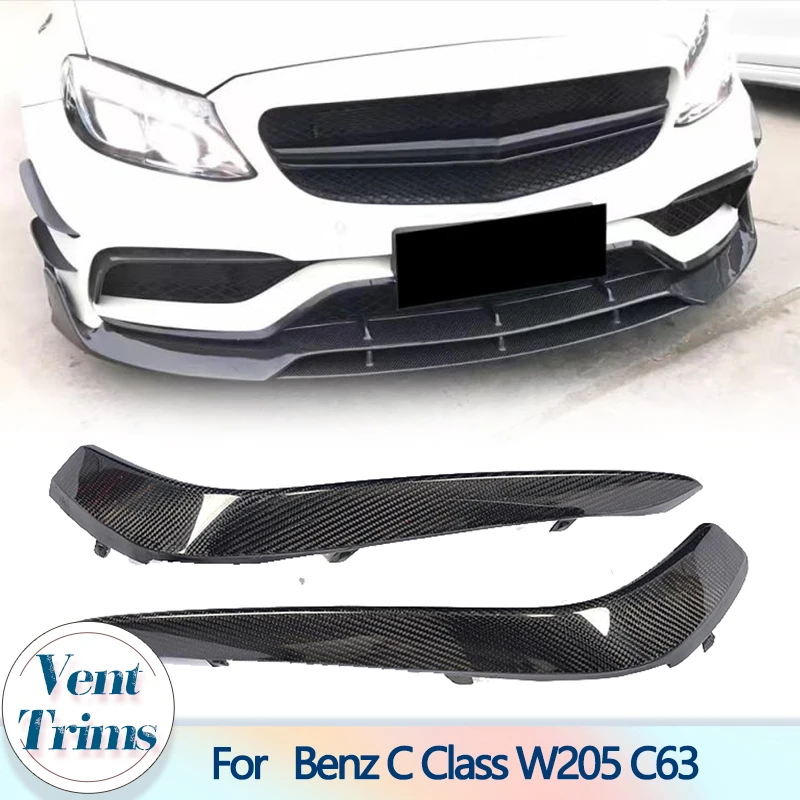 Front Bumper Fog Lamp Mesh Mask Trims for Mercedes Benz C Class W205 C63 AMG 2015-2017 Carbon Fiber Car Front Canards Cover Fins