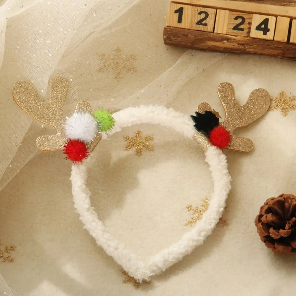 Simple Sweet Gift Decoration Pros Elk Plush Ball Antler Hair Hoop Girls Hair Wear Christmas Hair Accessories Women Hair Band