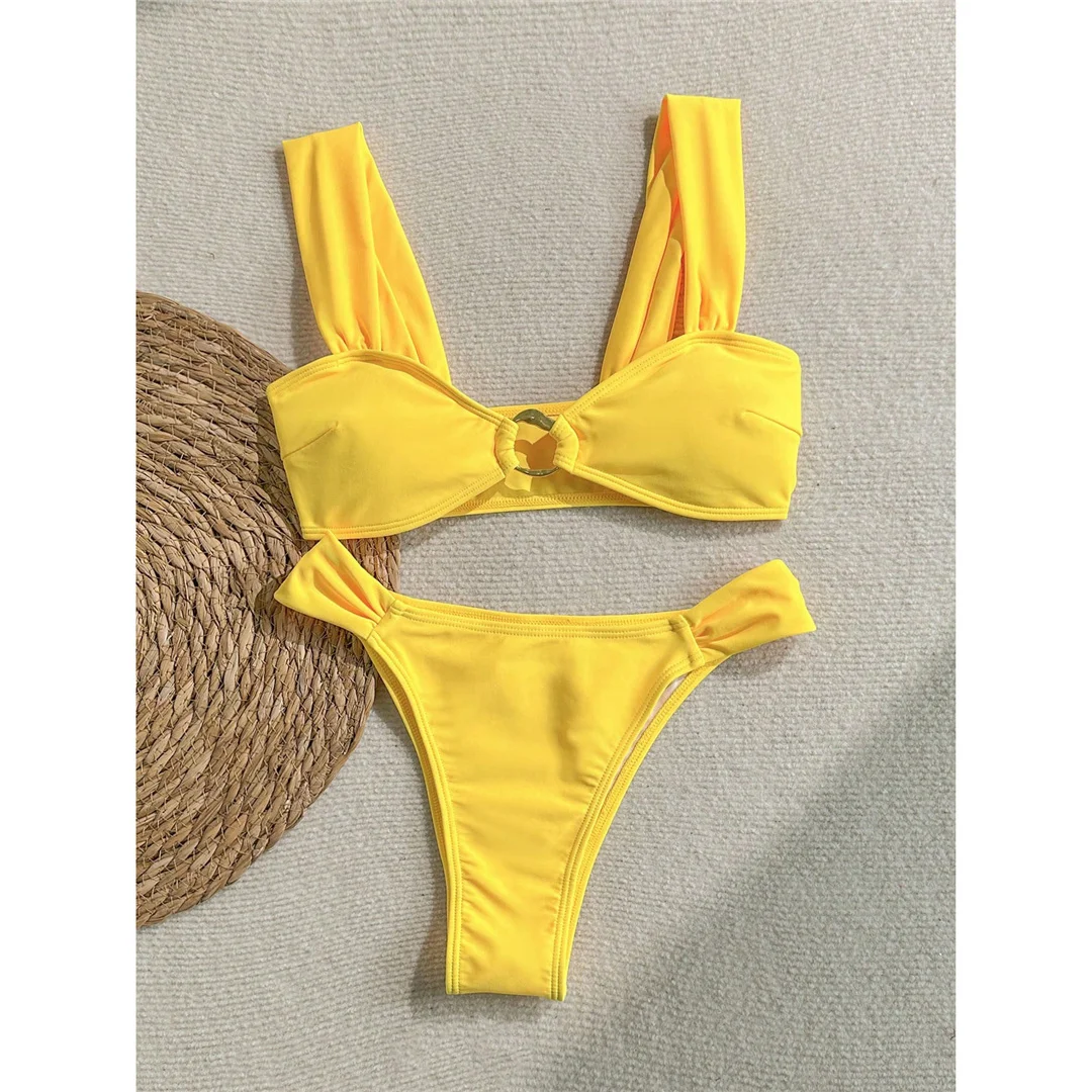 S - XL, Bikini mit hohem Beinausschnitt und Metallringen, Damen-Badeanzug, zweiteiliges Bikini-Set, Damen-Badebekleidung, gepolsterter Badeanzug, Badeanzug, Modell V6722. – Detail 6