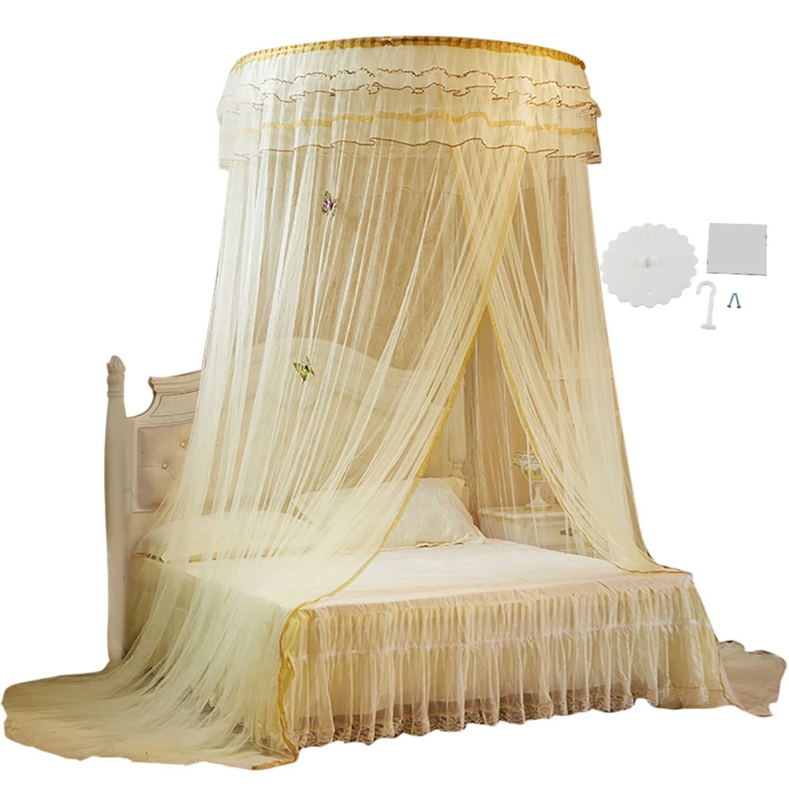 

Breathable Round Canopy Lace Princess Style Mosquito Net Bed Curtain Netting For Home Room Decoration