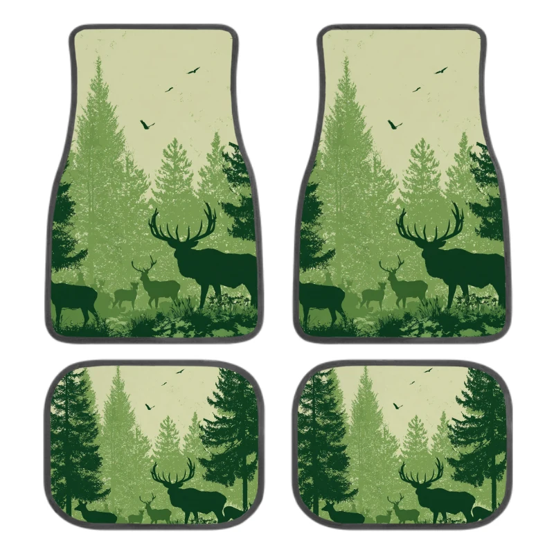 Car Floor Mats Non-Slip Set Of 4 Forest Deer Silhouette Car Floor Mats Front Rear Carpets Mat, Decorative Car Foot Floor Carpets
