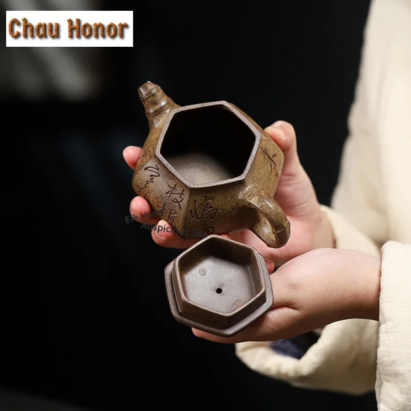 220ml Classic Yixing Purple Clay Teapots Handmade Six-sided Pot Raw Ore agilawood Mud Kettle with Infuser Chinese Zisha Tea Set