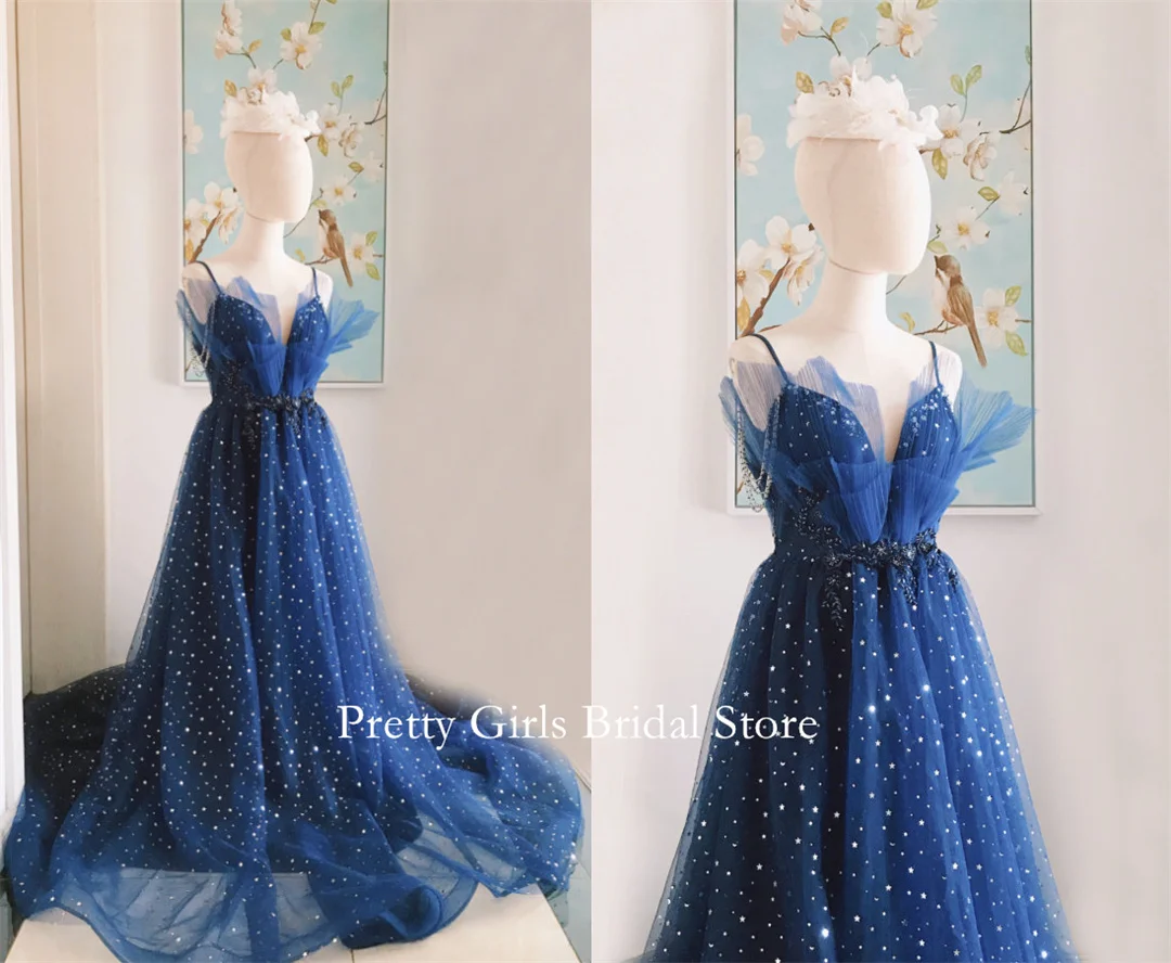 Customized Off Shoulder Sparkly Starry Homecoming Dress Long Chic Tulle Party Dress for Prom Floor Length Evening Dresses