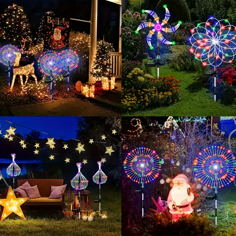 1pc Solar Power Firework Lights Garden Decoration Fairy Lights Waterproof Outdoor Dandelion Lawn Lamp for Patio Garden Decor LED