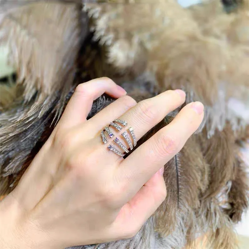Fashion 925 Sterling Silver Rings For Women Pave Simulated Diamond Ring Finger Resizable Jewelry Girl Gift Wholesale
