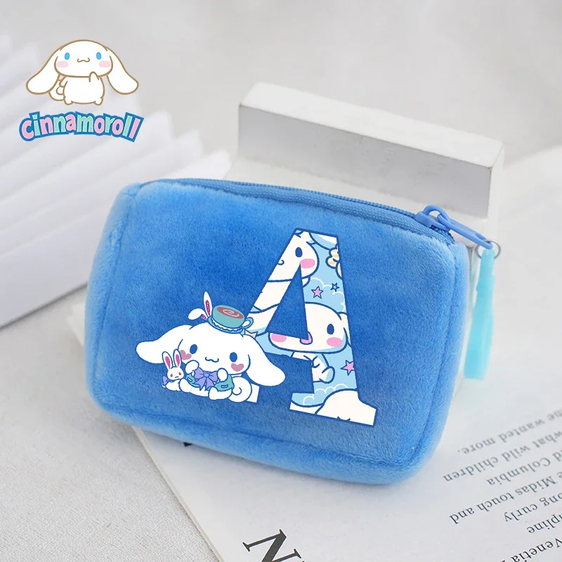 Sanrio Plush Coin Purse Cute Letter Print Cinnamoroll Wallet Kawaii Cartoon Anime Key Pendant Decoration Earphone Money Storage