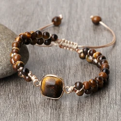 Natural Tiger Eye Stone Bracelet Handmade Mini 4mm Beads Yoga Wrap Bracelet & Bangle for Women Men Bohemian Jewelry Couple Gifts