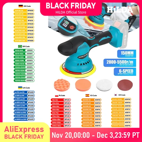 HILDA 자동차 폴리 셔 6 기어 디지털 디스플레이 무선 전기 폴리 셔 Makita 18V 배터리 용 자동 자동차 왁싱 연마 기계