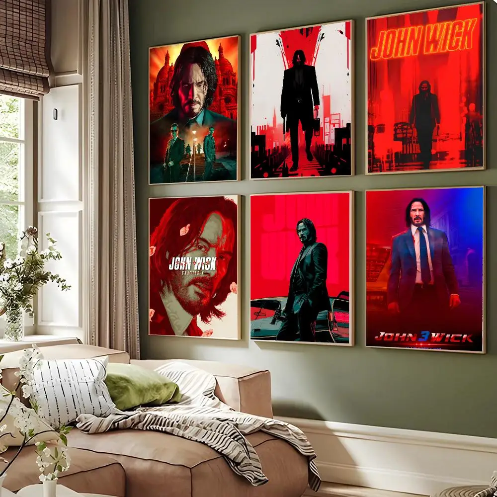 Famous Film J-John Wick Chapter 4 Poster Self-adhesive Advanced Aesthetic Printing Paper Wall Art For Living Room Home Decor
