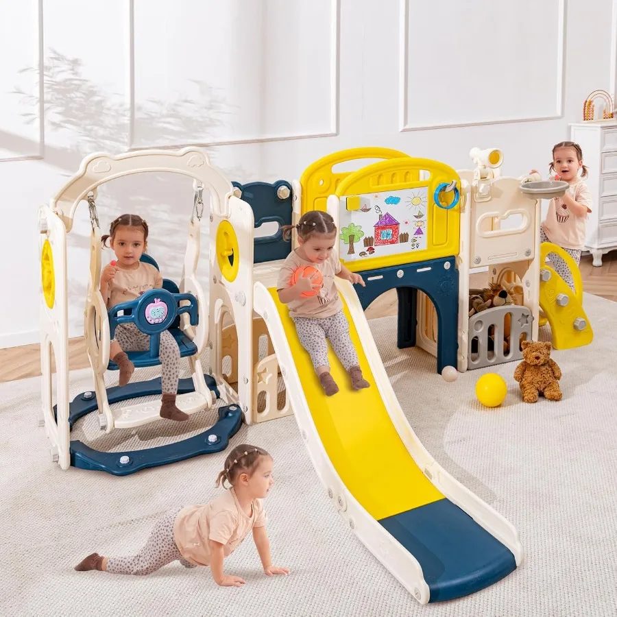 مجموعة لعب كبيرة 12 في 1 متأرجحة ومنزلق للأطفال الصغار بعمر 13 عامًا ملعب داخلي خارجي مع نفق كرة سلة متسلق S #1