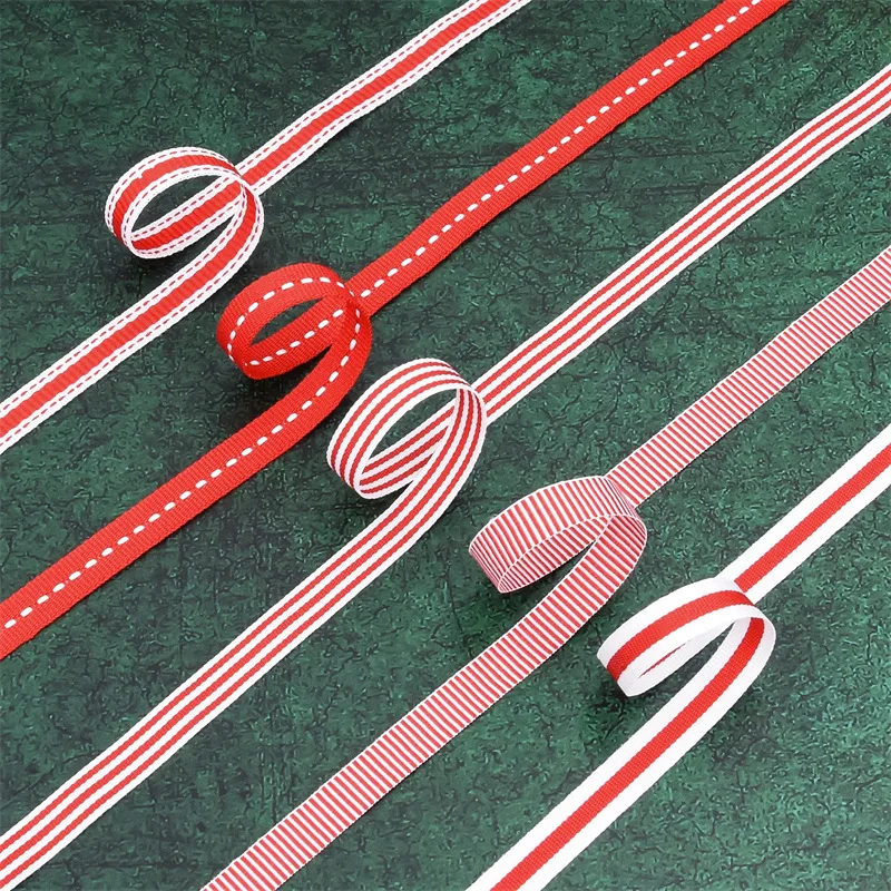 10 Yards Christmas Red and White Stripes Ribbon Christmas Gift Wrapping Polyester Ribbon For DIY Handmade Craft Materials