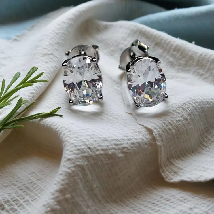 

Oval Stud Earring 925 Sterling Silver Earrings for Women White Zircon Birthday Gift Engagement