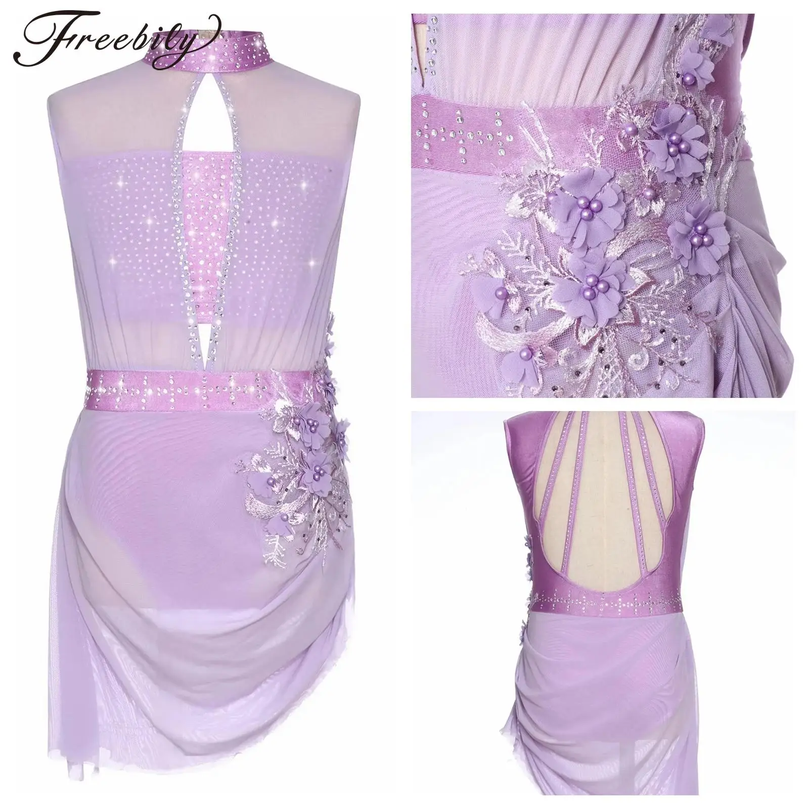 Kids Girl Gymnastics Ballet Lyrical Dance Dress Figure Skating Dresses Dancewear Children Stage Performance Contemporary Costume