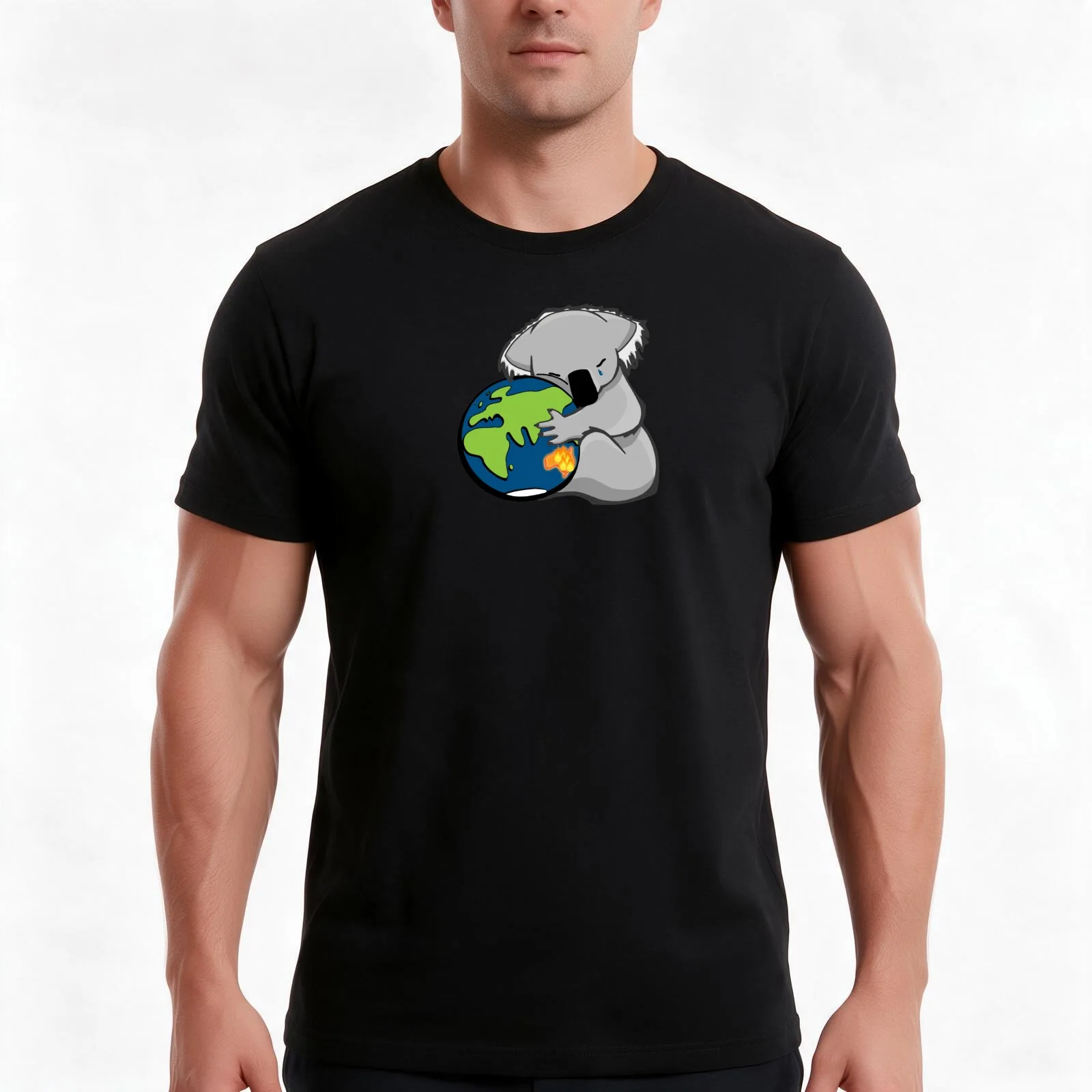 Koala Hugs The Earth | Australian Bush Fire Relief | DopeyArt T-Shirt, Summer Casual Cotton Tee, Oversized Streetwear Tops