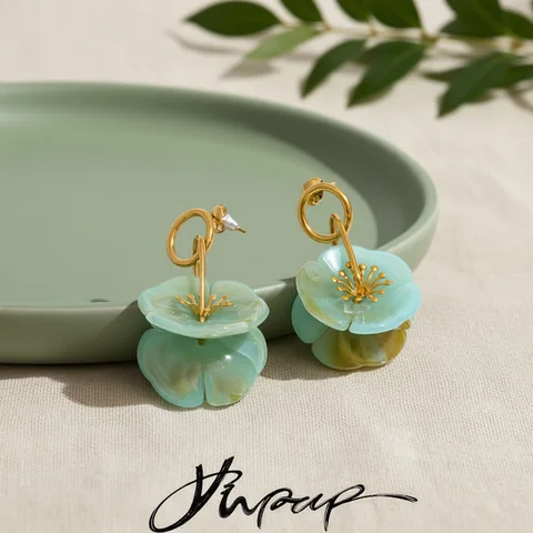 Yhpup 2026 Spring Summer Acrylic Resin Flower Drop Earrings Stainless Steel Fashion Exclusive Young Modern Jewelry