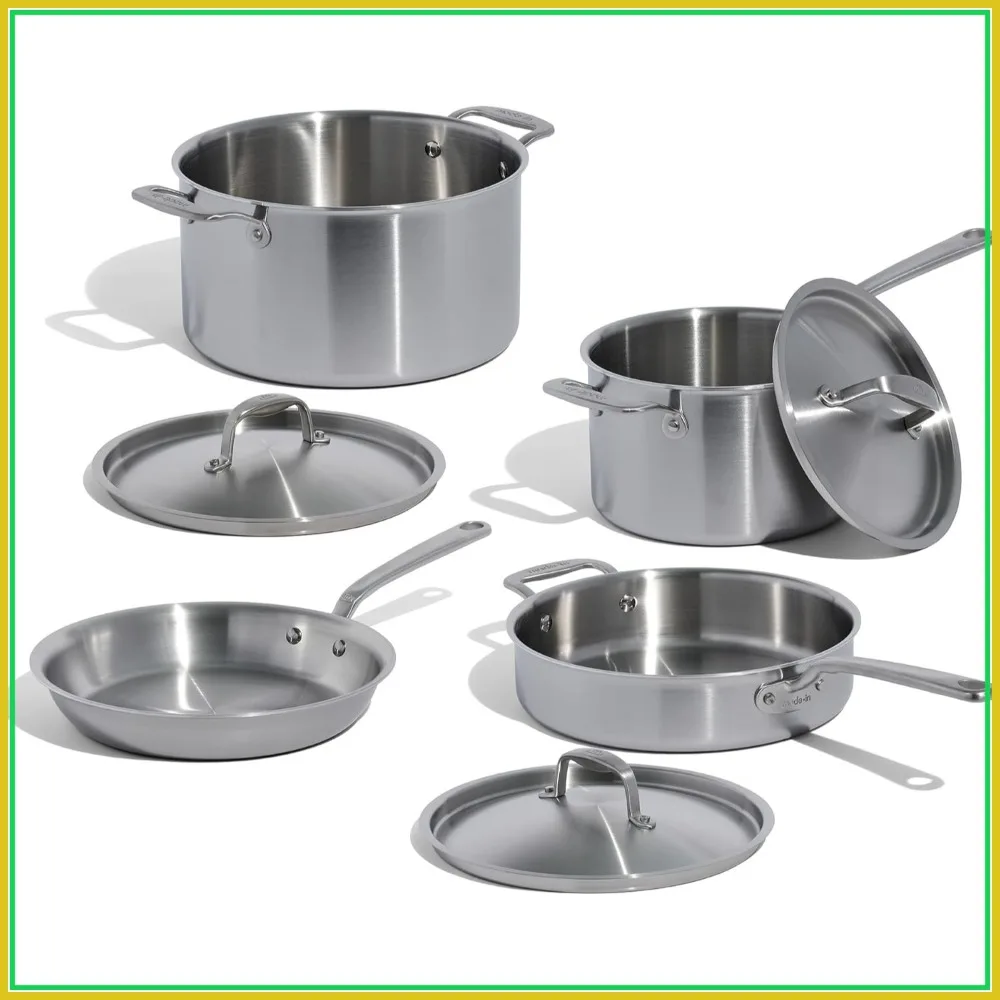 

7-Piece Stainless Steel Cookware Set, 5-Ply Clad, Pots & Pans, Induction Compatible, Italy Crafted
