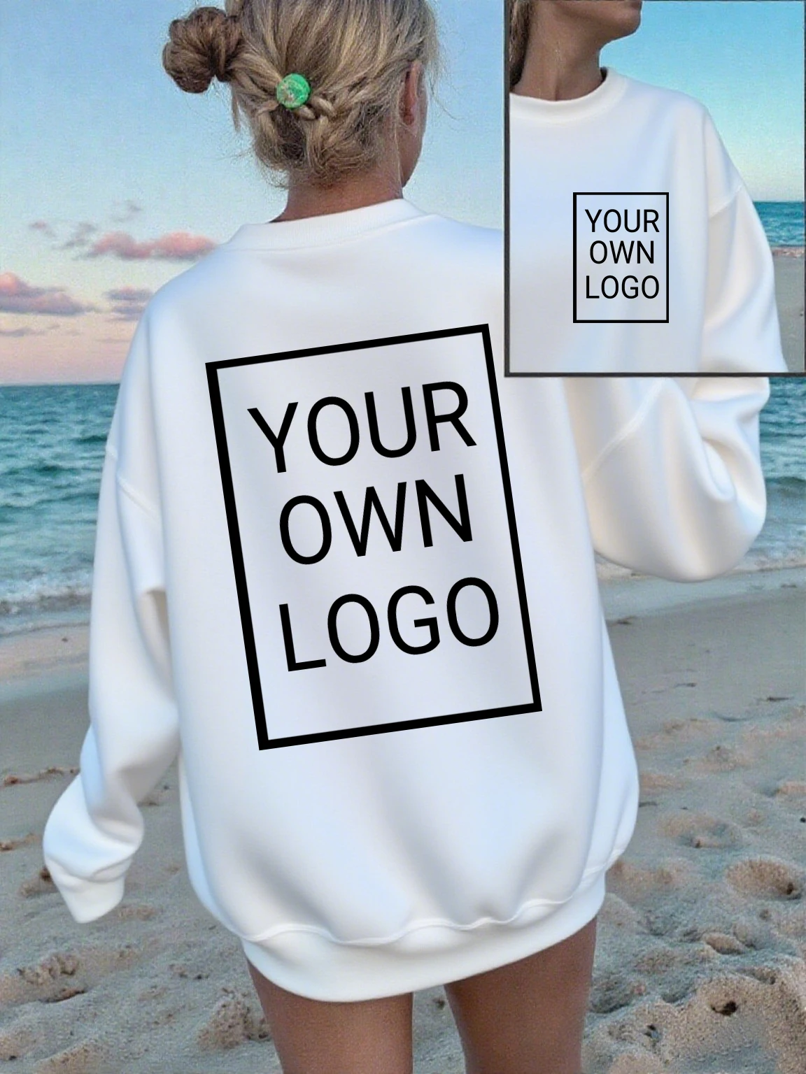 Double Sided Company Party Custom Logo Sweatshirt Women Autumn hip Hop Pullover Crewneck Fleece Streetwear Casual Loose Clothes