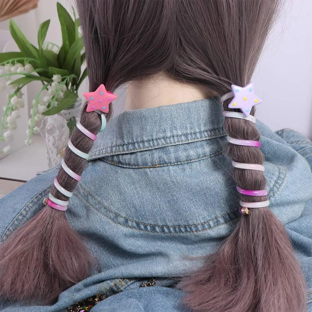 Sweet Star Telephone Line Hair Rope Candy Color Plastic Rainbow Hair Ring Elastic Korean Style Spiral Coil Hair Rope Wedding