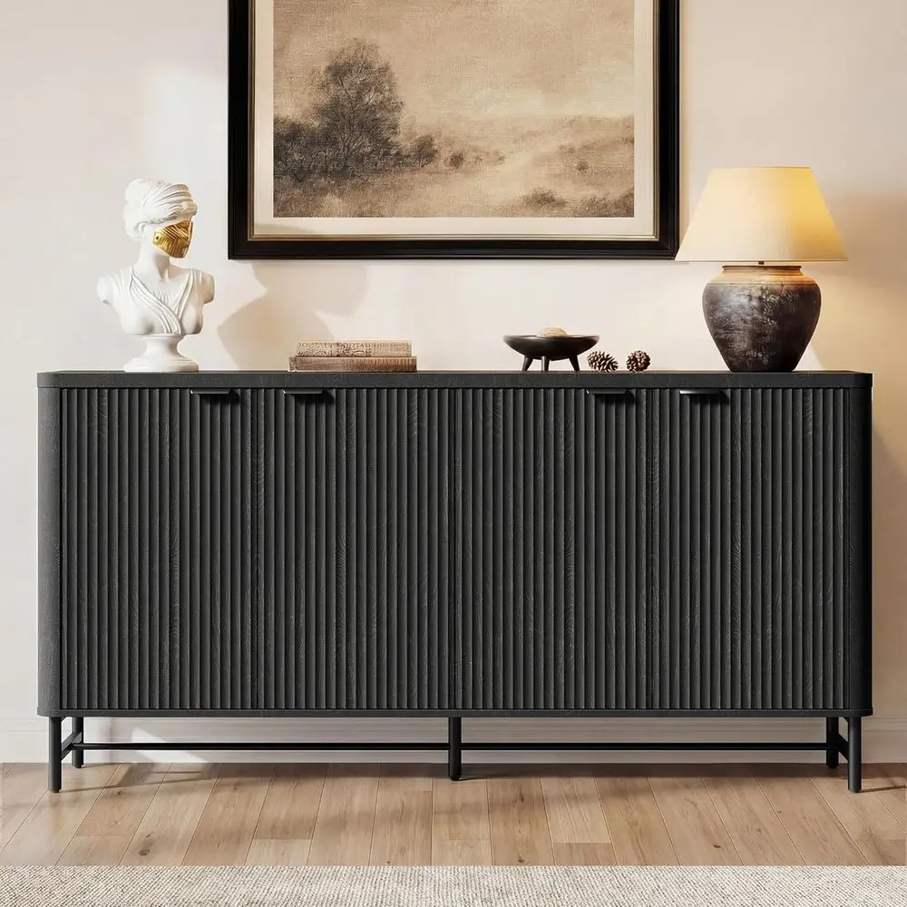 

65-inch Wide Sideboard Buffet Cabinet with Adjustable Shelves, Black and Gray for Dining and Living Rooms
