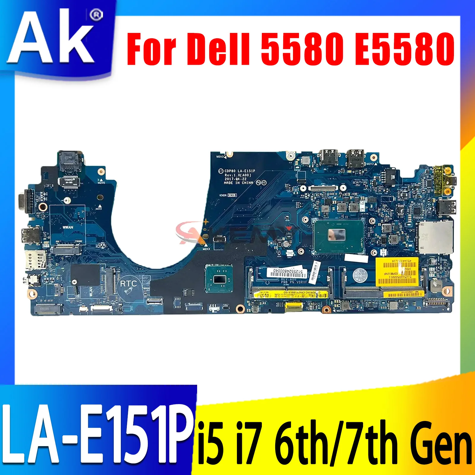 

Материнская плата для ноутбука Dell Latitude 5580 LA-E151P 0F3F59 0YWD70 0F3F59 0DR1NC 00X00Y i5 i7 6-го/7-го поколения центральная плата