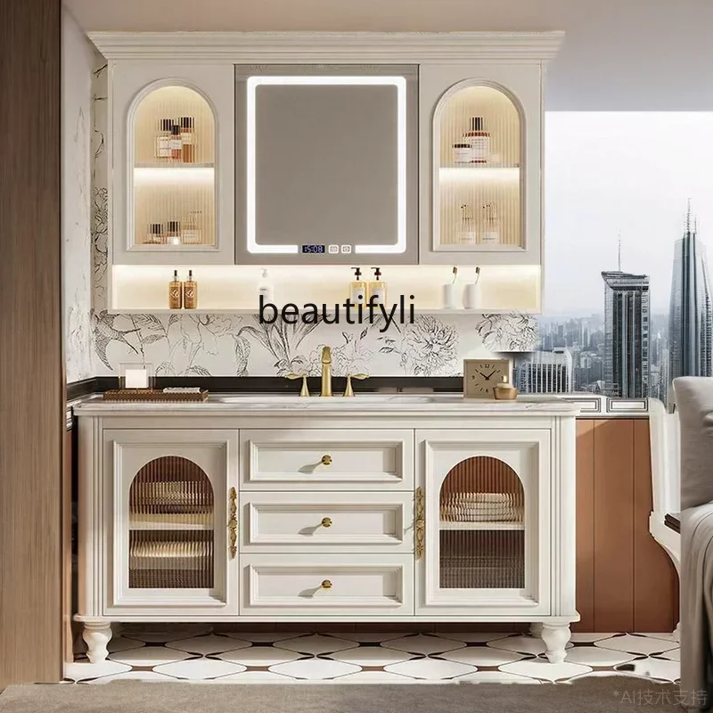 

European-Style Solid Wood Bathroom Cabinet Washstand Floor-Standing Washbasin Storage Wash Basin Bathroom Cabinet