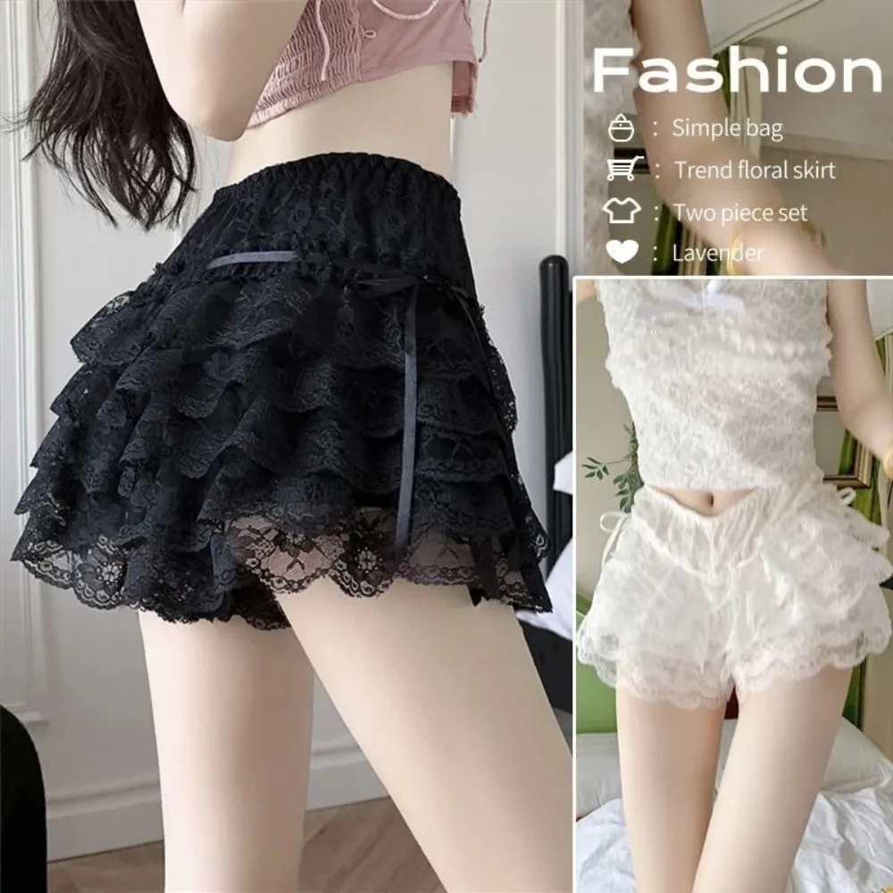 Women No Roll Lace Safety Shorts Elastic Waist Anti-exposure Bloomers Summer Loose Home Sleep Casual Shorts view 3