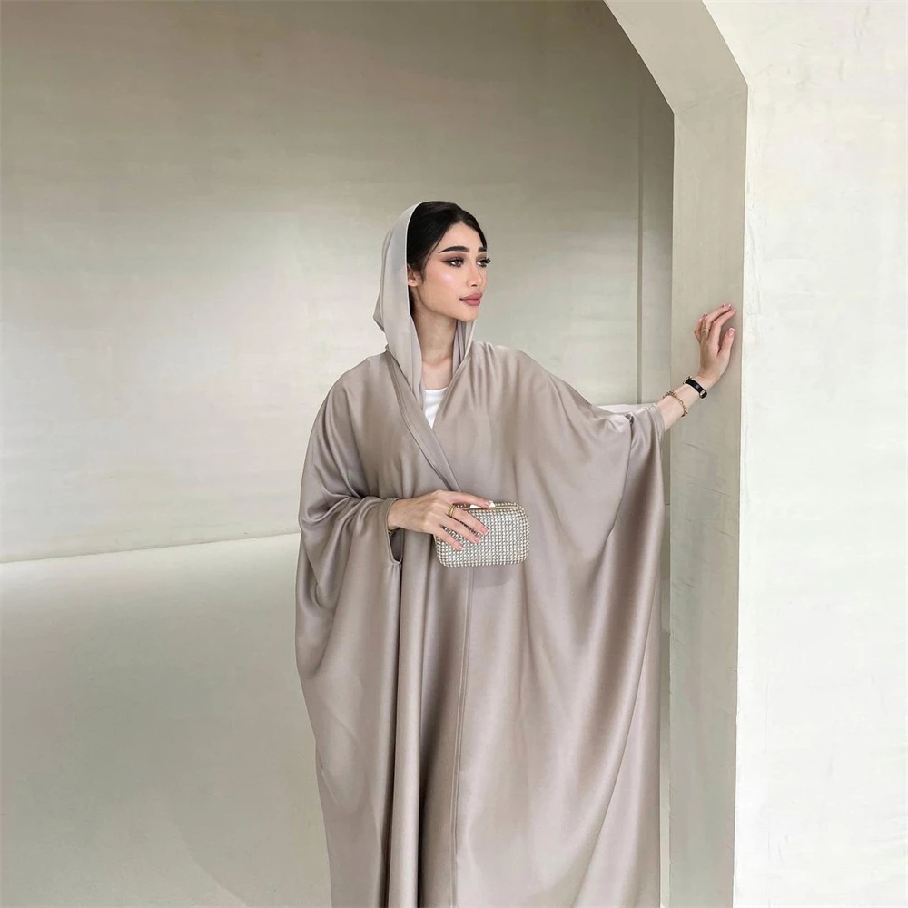 Eid Ramadan Seide Satin offen Abaya muslimische Frauen Strickjacke Fledermaus Ärmel Kleider Truthahn Kaftan arabische Robe Islam marok kanis chen Jalabiya Dubai