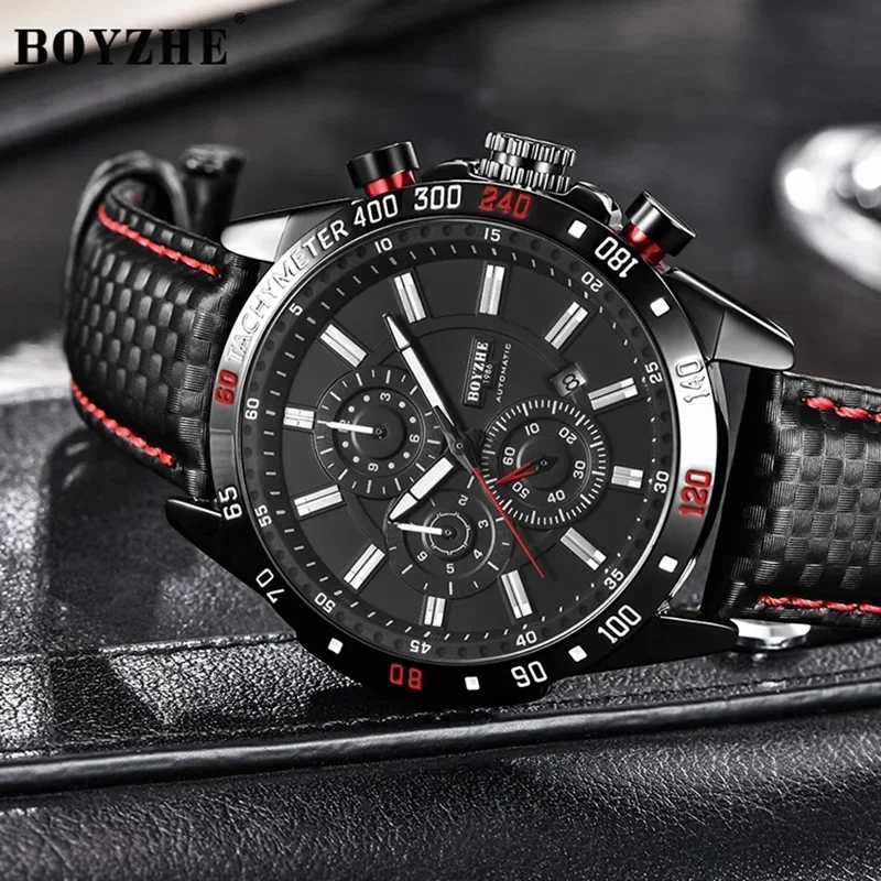 

BOYZHE Business Men Mechanical Watch Automatic Week Month Calendar Display Luminous Waterproof Sport Wrist Watches for Men reloj