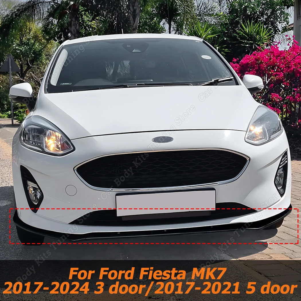 

Для Ford Fiesta MK7 2017-2024 3 двери/2017-2021 5-дверный передний бампер, спойлер, диффузор, аксессуары для внешней отделки, глянцевый черный