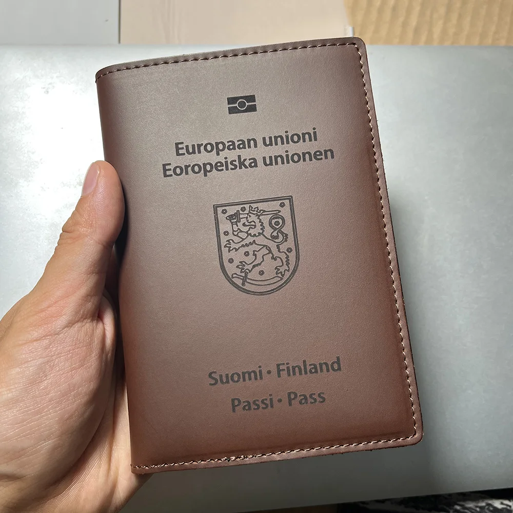 100% Leather Finland Passport Cover Genuine Leather Finnish Passport Holder Passport Case