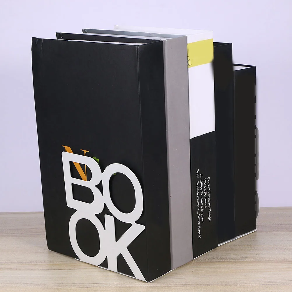 2 Pairs Bookstore Bookmark Bookends Decorative Desktop Stand Iron Rack Office Documents Baffle
