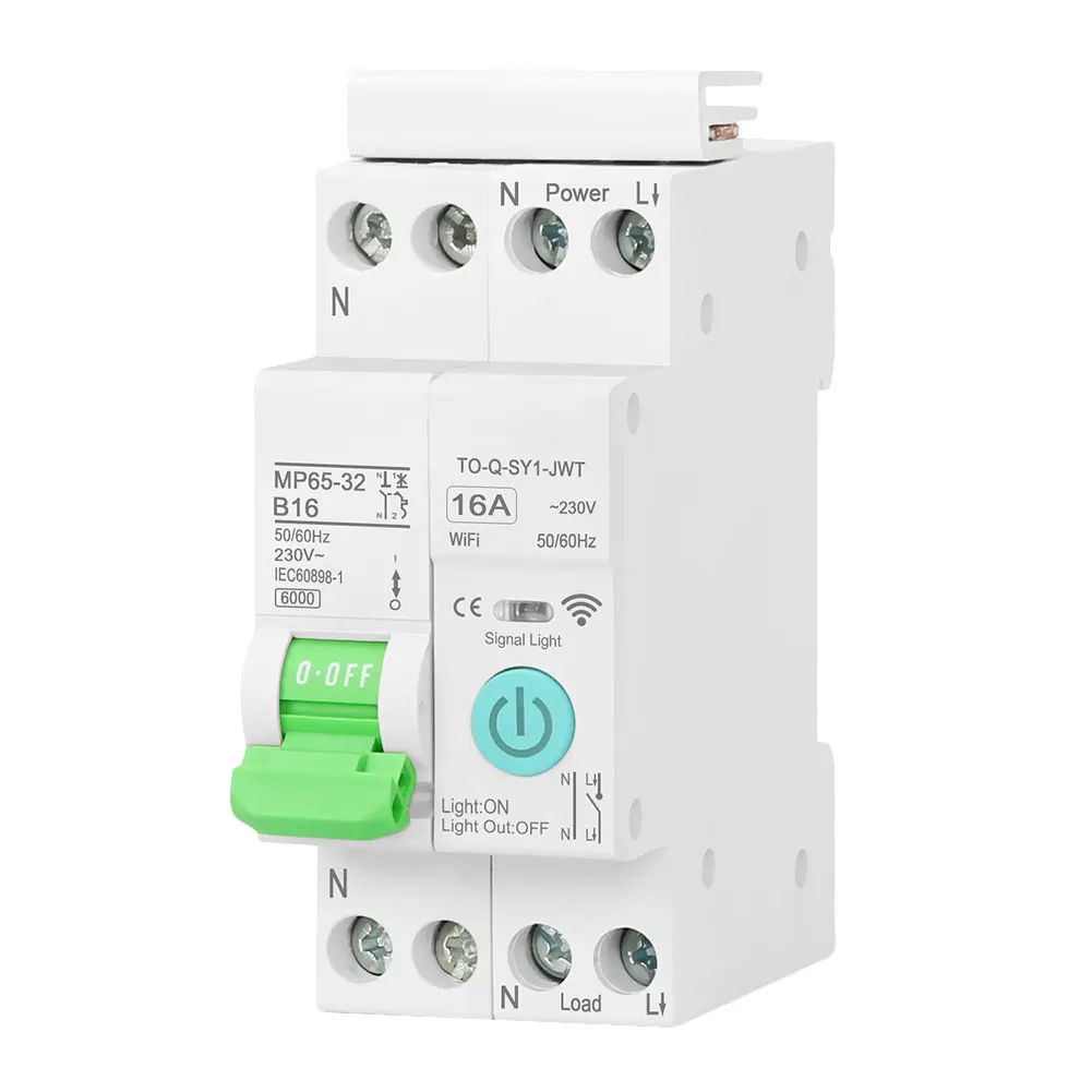 

TUYA WIFI Timer Switch 1P 32A Mini Home Circuit Breaker DIN Rail Remote Control 3 Timing Modes Works with Alexa Google Home