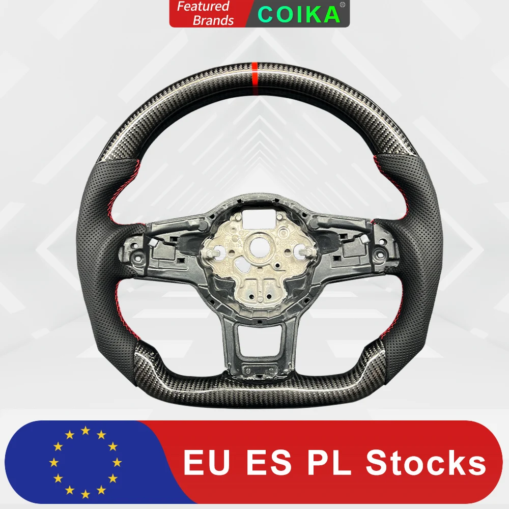 For Volkswagen Tiguan Golf 7 7.5 GTI GTE GLI 2013-2019 Real Carbon Fiber Steering Wheel Perforated Leather Sport Car Accessories