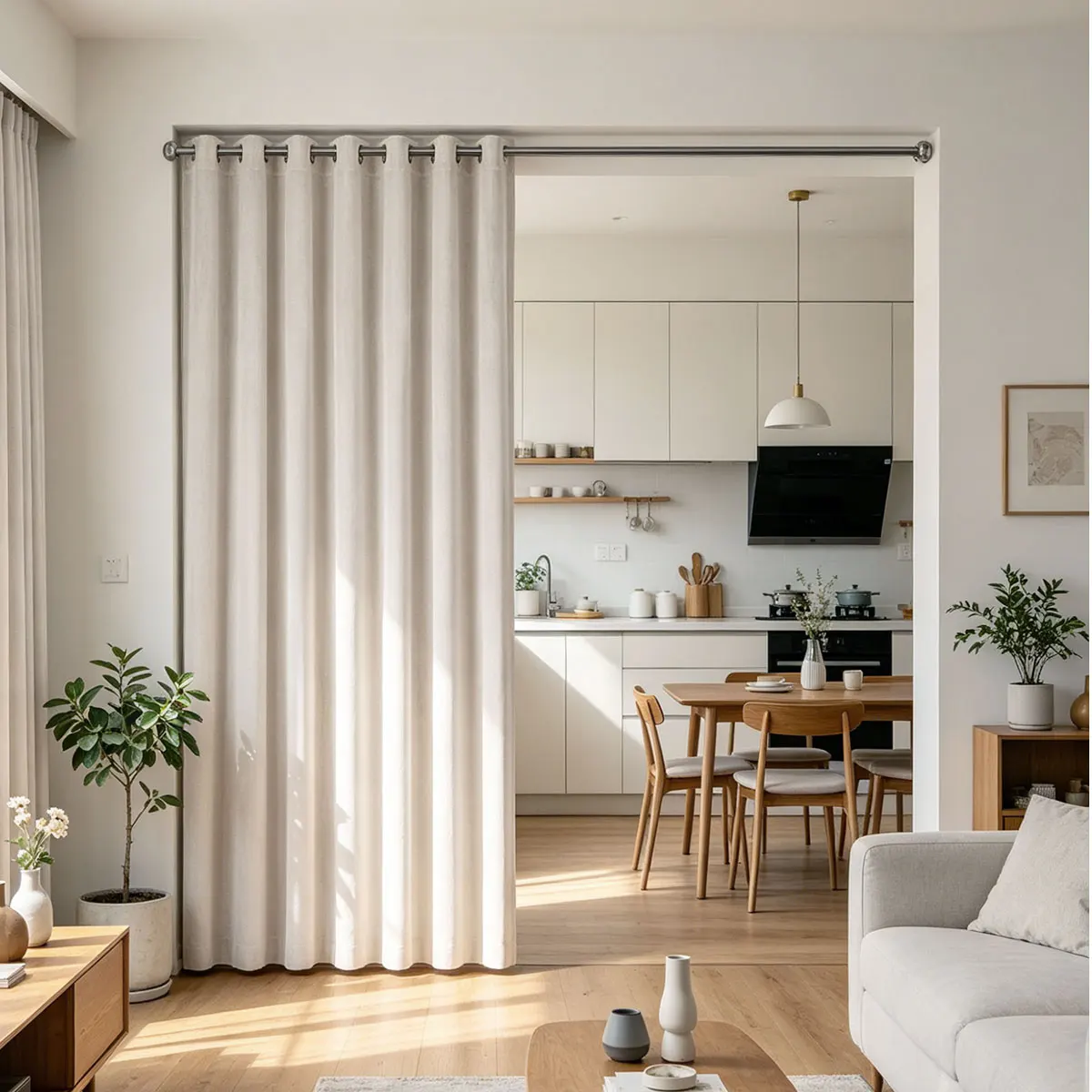 White Solid Velvet Room Divider Curtain, Grommet Top, Light Blocking Privacy Curtain for Doorway Living Room,1 Panel