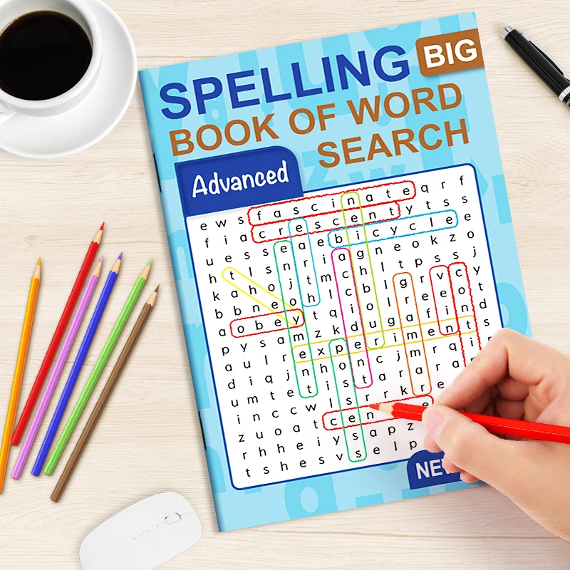 Advanced Level Big Word Search Spelling Book, Complex Long New Word Hidden Letter Grid Puzzles, Brain Training Activity Workbook
