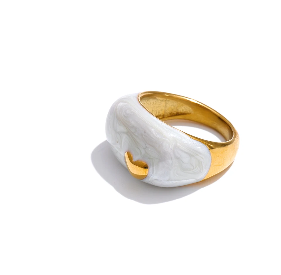 Yhpup Größe 6789 Neuheiten Weißer Emaille-Herz-Gussring Wasserdicht 18K Goldfarben PVD-beschichtet Stilvoller Schicker Schmuck – Detail 3