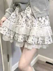 Japanese Sweet Kawaii Patchwork Skirt Women Design Y2k Lace Cartoon Print Short Skirts Female Princess Cute Clothes New Summer