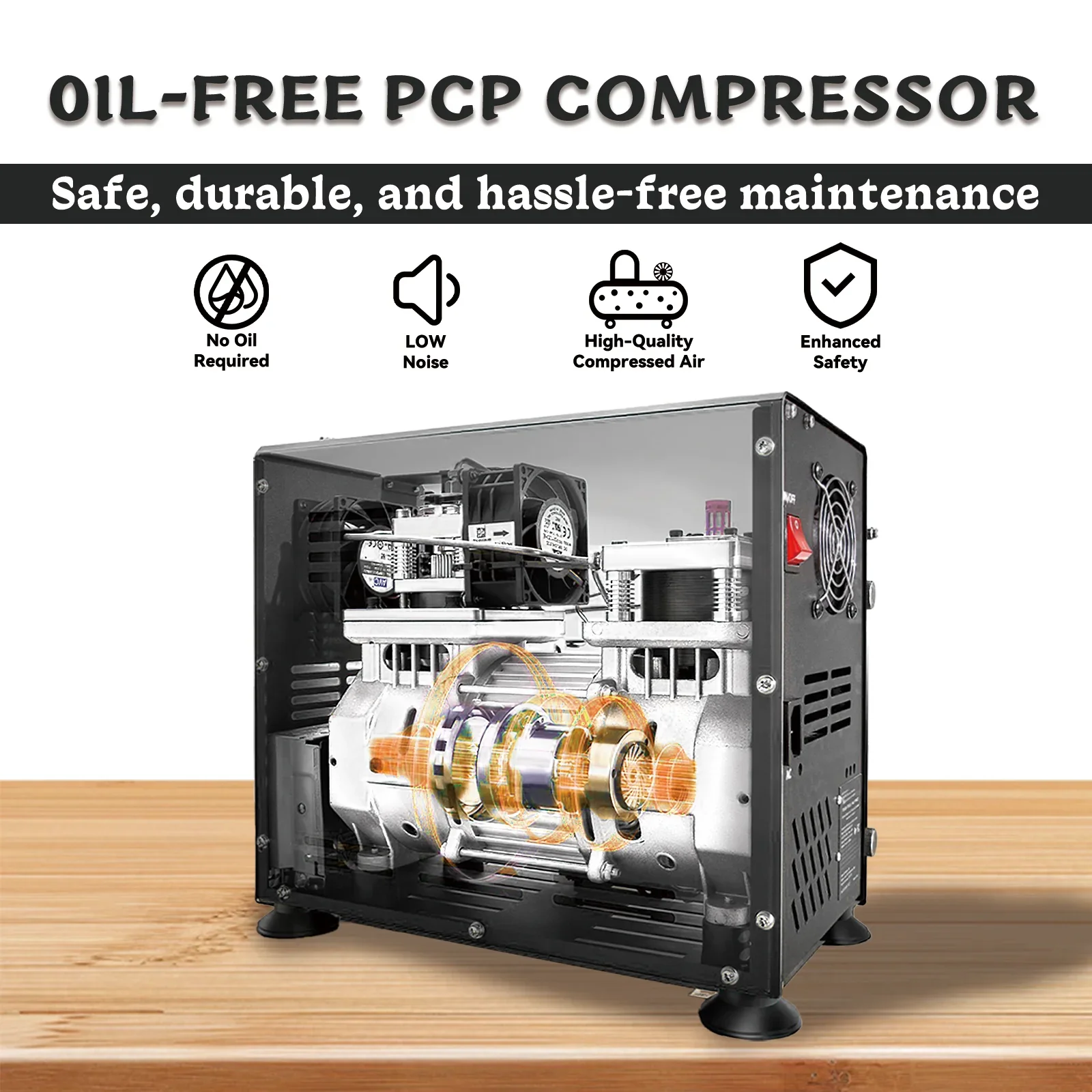 TUXING 4500Psi 300Bar 800W compresseur d'air PCP double cylindre compresseur haute pression arrêt automatique sans huile PCP pistolet à air fusil de plongée