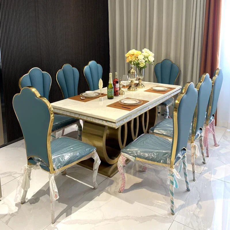 #Modern luxury rectangular marble dining table set 6/8 seater chair with stainless steel leg for dining room furniture view 2