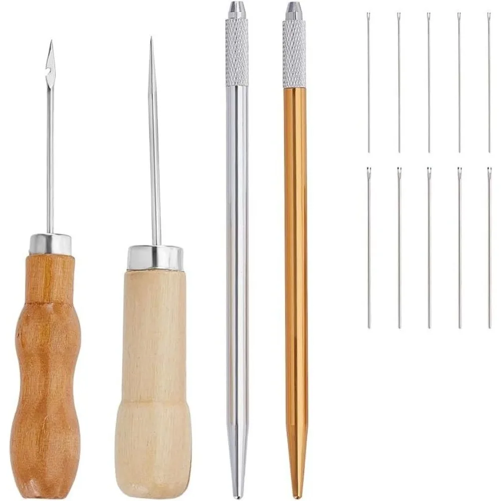 2Pcs 2 Colors 304 Stainless Steel Hair Rooting Tool with Awl Pricker Sewing Tool and Ventilating Needles Hair Making Kit for DIY