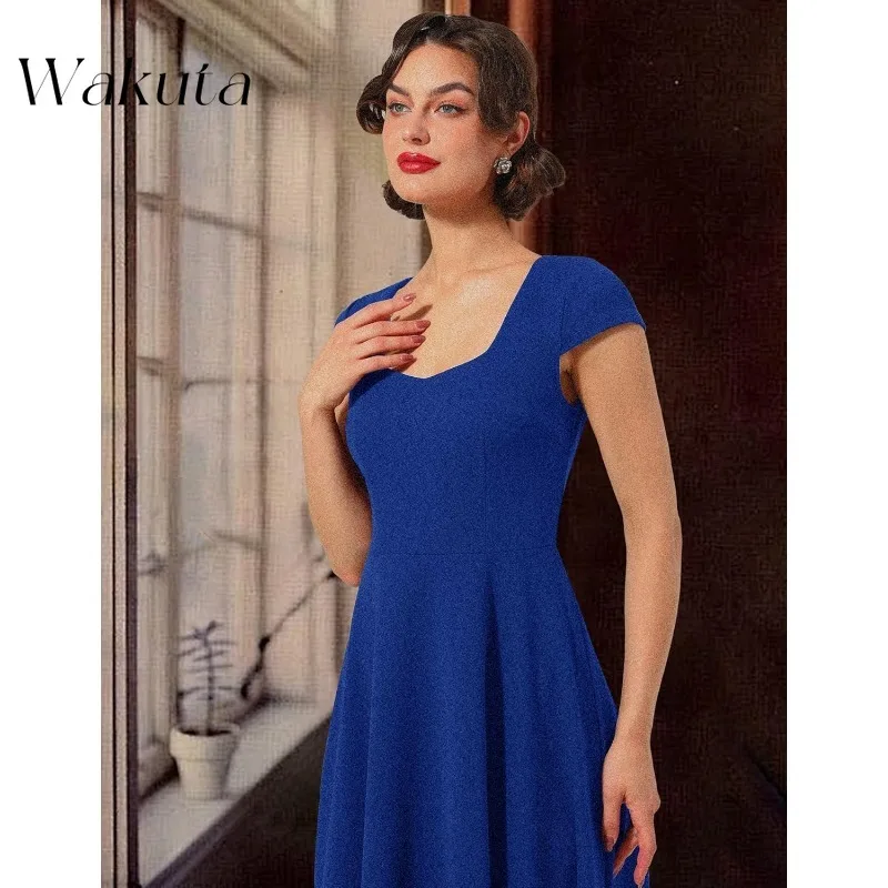 Wakuta French Retro U-neck Shoulder Cocktail Dress Elegant Waist Cinching Slimming A-line Back To School Vestidos De Graduación