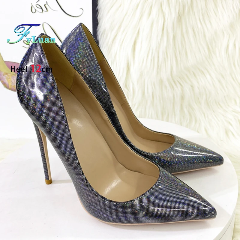 

Shiny Holographic High Heels Elegance Women's Party Banquet Stiletto Pumps 8CM 10CM 12CM Pointed Shallow Mouth Shoes For Woman