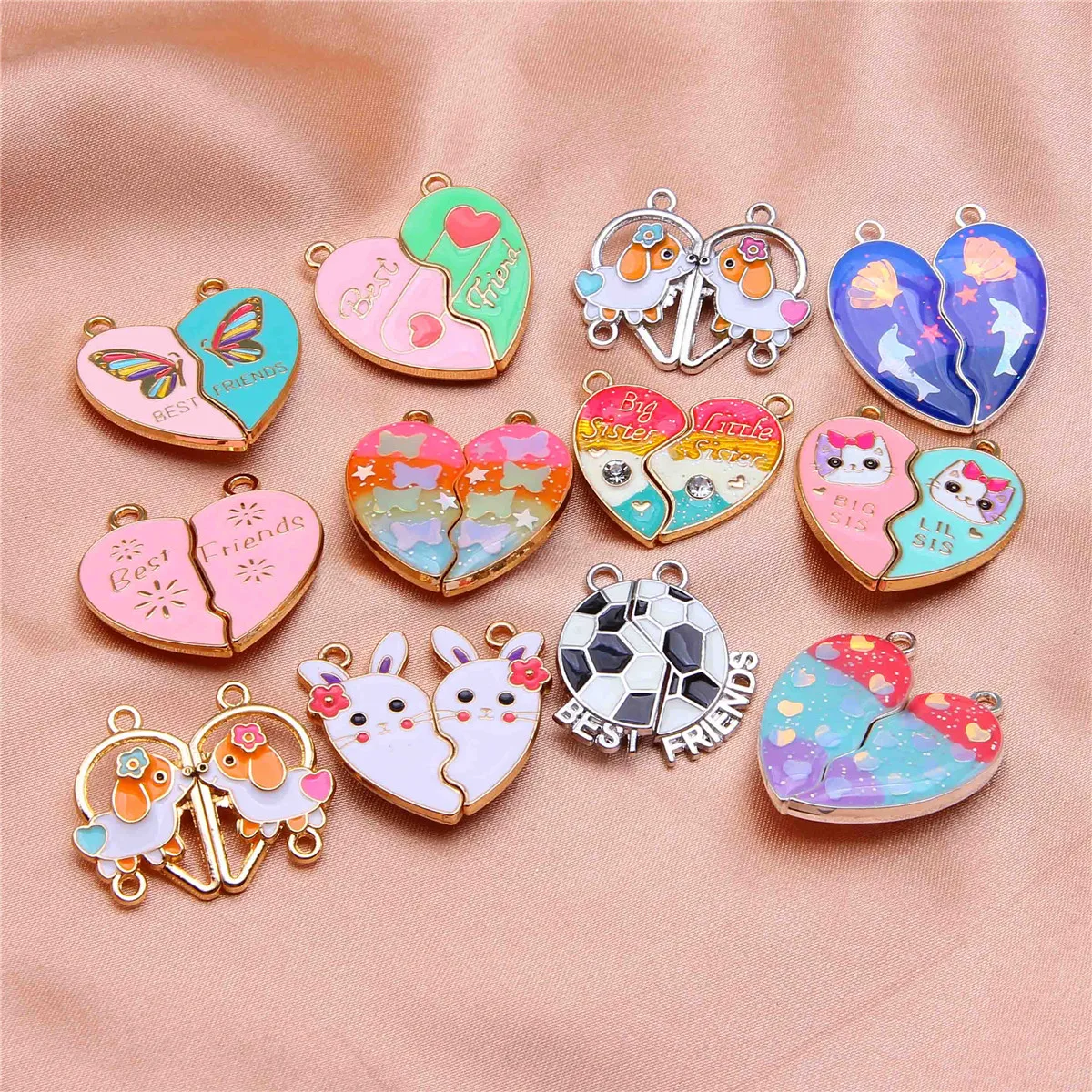 5sets new three-piece splicing of stars, moon and sun, good friend pendant heart shape two-piece set magnetic pendant DIY neckla