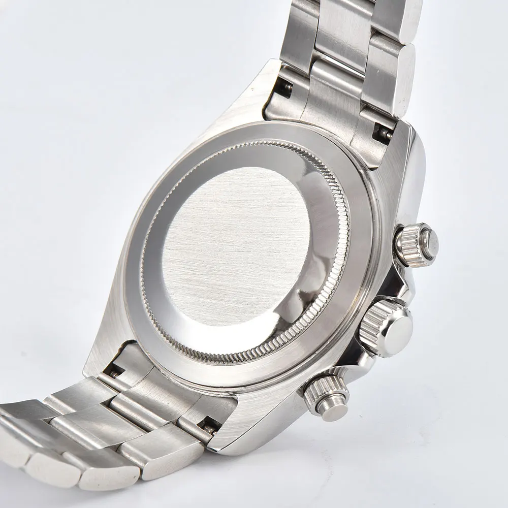 39 มม.เงินนาฬิกาข้อมือผู้ชาย VK63 การเคลื่อนไหวควอตซ์ chronograph sapphire glass ธุรกิจที่กําหนดเองผู้ชายนาฬิกากันน้ํา