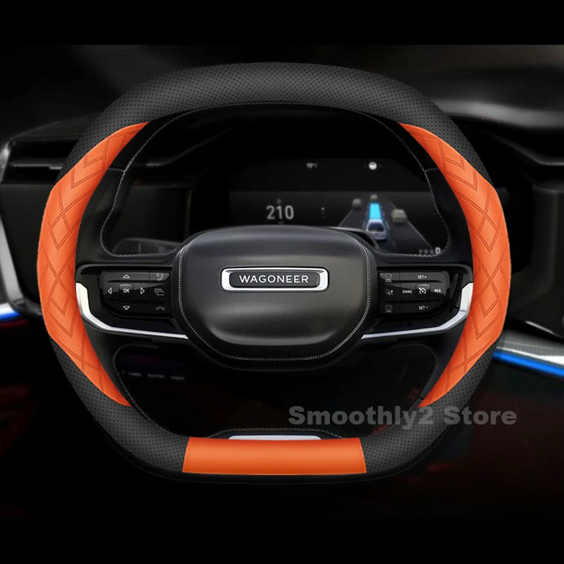 غطاء عجلة قيادة السيارة من الجلد لسيارة Jeep Wagoneer S 2024 2025 ملحقات داخلية لعجلة قيادة السيارات مقاومة للاهتراء #5