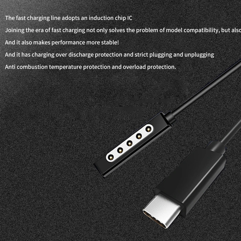 15V 3A Surface Connect To Type C PD Fast Charging Cable Compatible For Microsoft Surface Pro 8/7/6/5/4/3 Go3/2/1 Laptop4/3/2/1