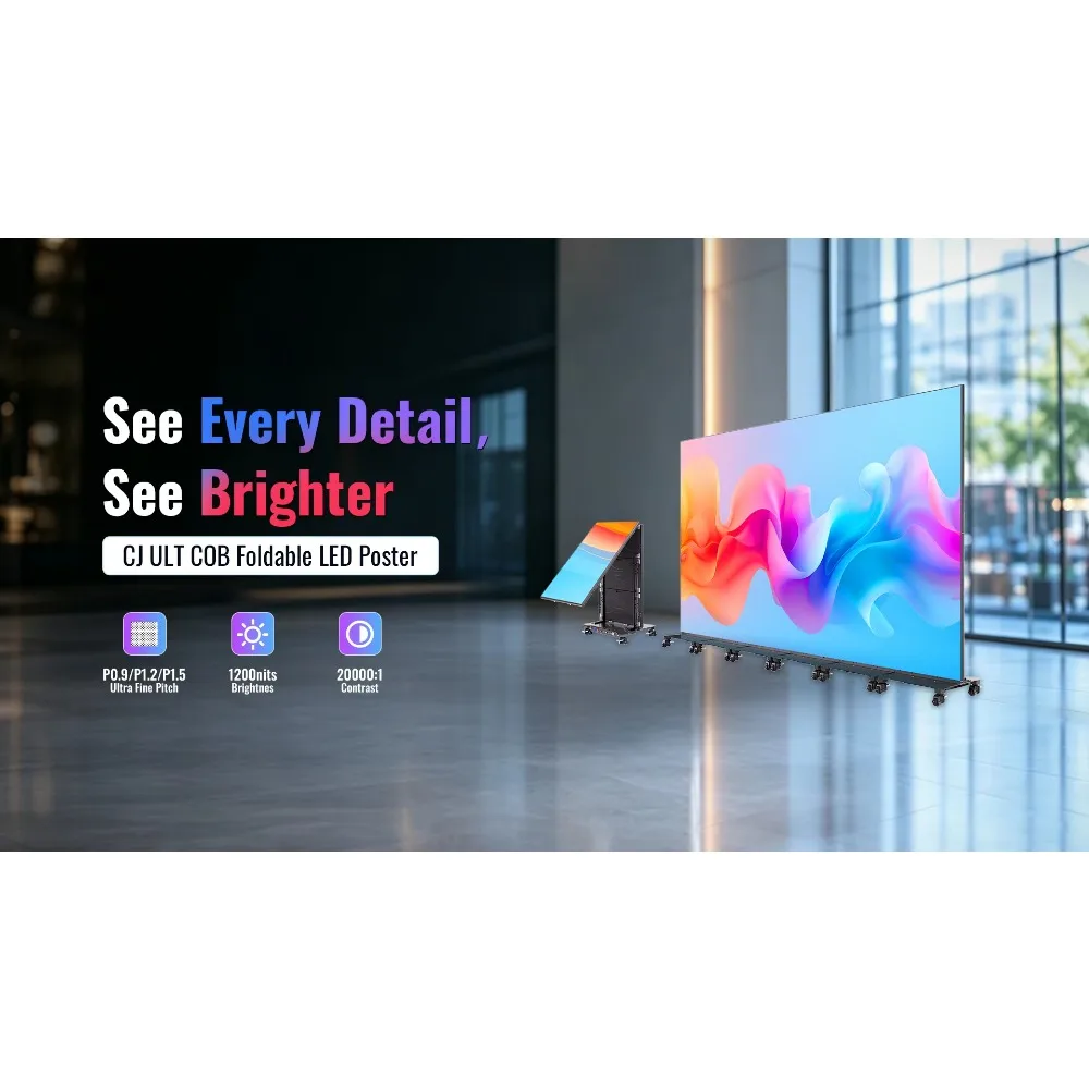 CJ ULT P0.9 COB Foldable LED Poster Display Indoor P1.25 P1.5 Portable Video Wall Display for Retail Advertising