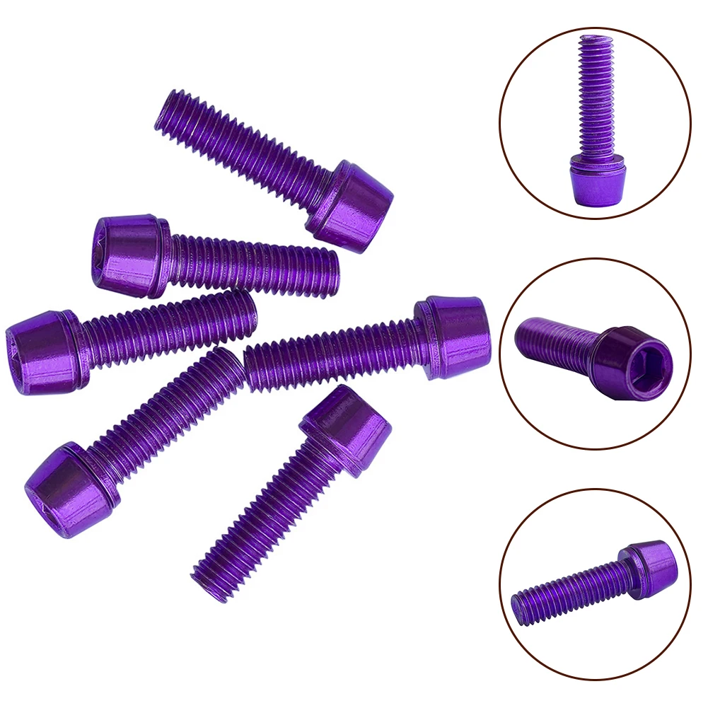 6pcs Bicycle M5*18 Purple Handlebar Screws Water Bottle Cage Screws Shelf Screws Brake Handlebar Screw Part Bicycle Component